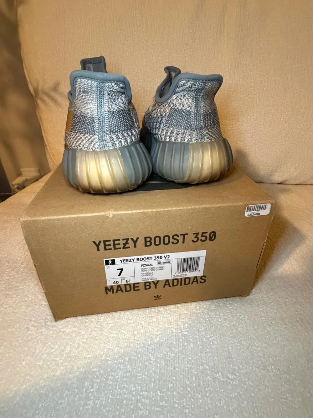adidas Kids Yeezy Boost 350 V2 Grey with Beige Stripe Sneakers